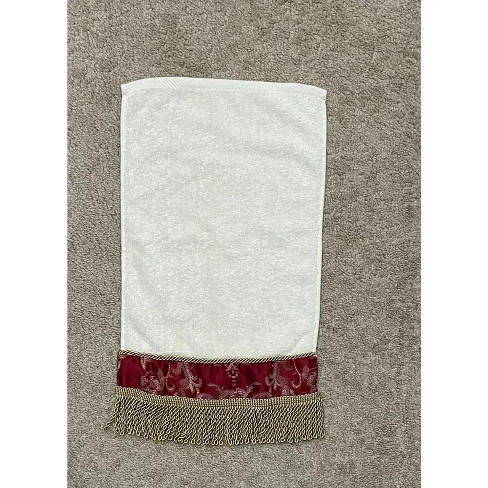 Croscill Burgundy Gold 3 Pc Hand & Bath Towel Set Tassel Fringe Damask Rose